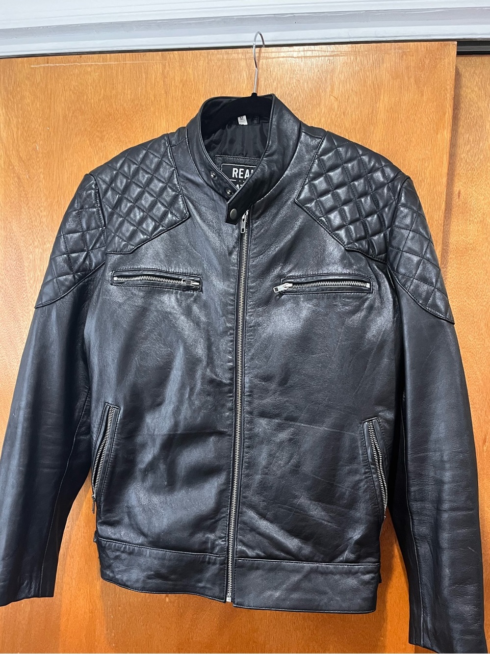 Mens Black Quilted Shoulder Leather Bomber Jacket
